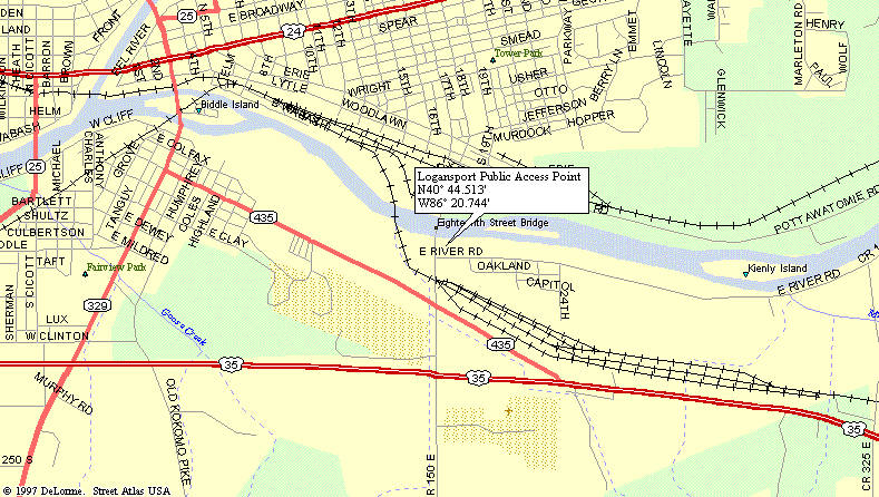 Map to Logansport public access boat launch point on Wabash River